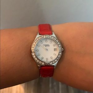 Red fossil watch